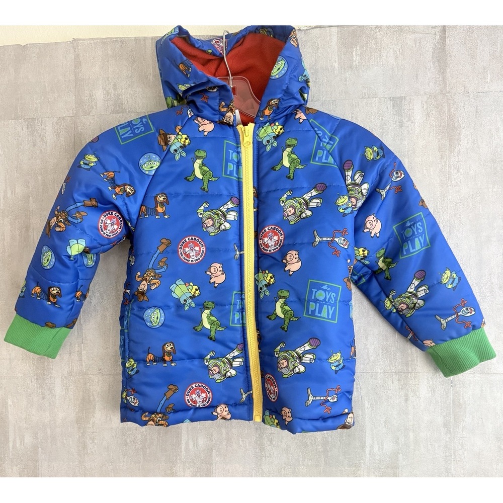 Disney Coat Toy Story Kids Size 4 Winter Jacket Hooded Blue Colorful Caracters